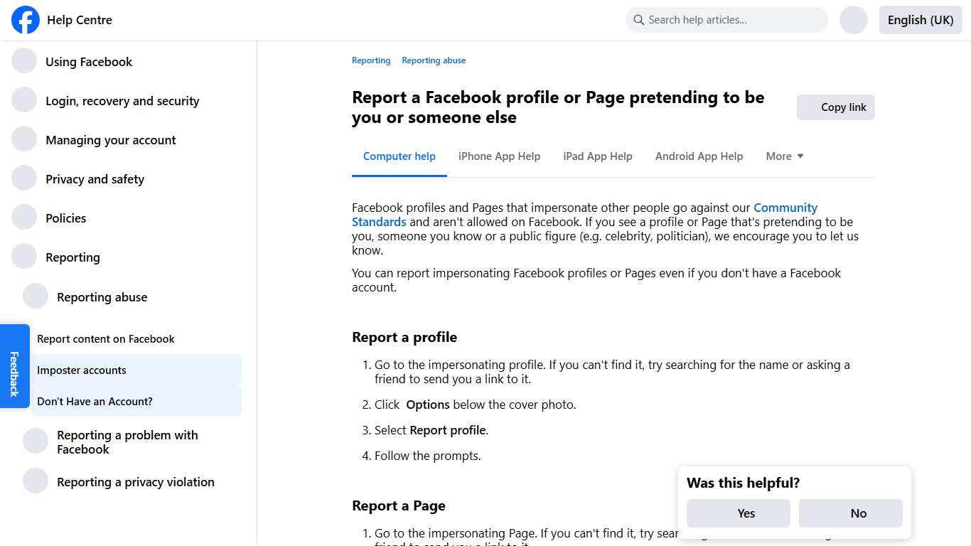 Report a Facebook profile or Page pretending to be you or someone else Facebook Help Centre